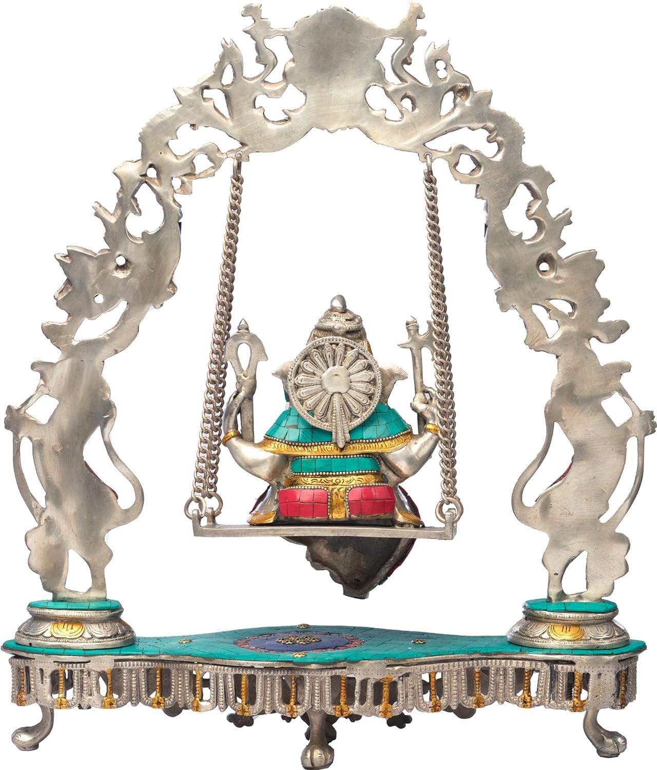 Dattatreya Brass Ganesha Ganesh Murti Idol Statue On Silver Finish Swing Height 18 Inches